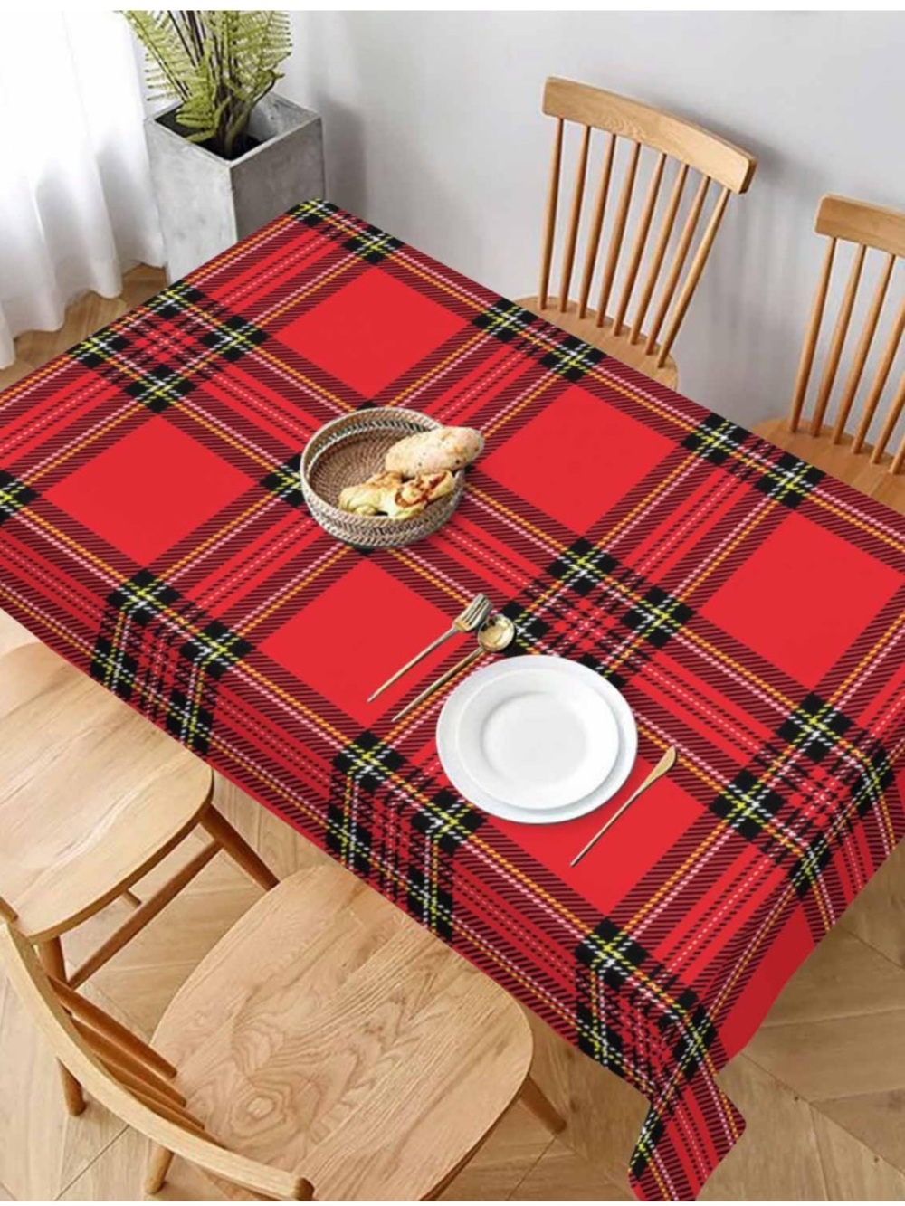 Red Plaid Tablecloth Rectangular 84x60”